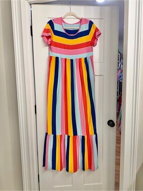 crown & ivy Multi-Color Striped Short Sleeve Maxi Dress